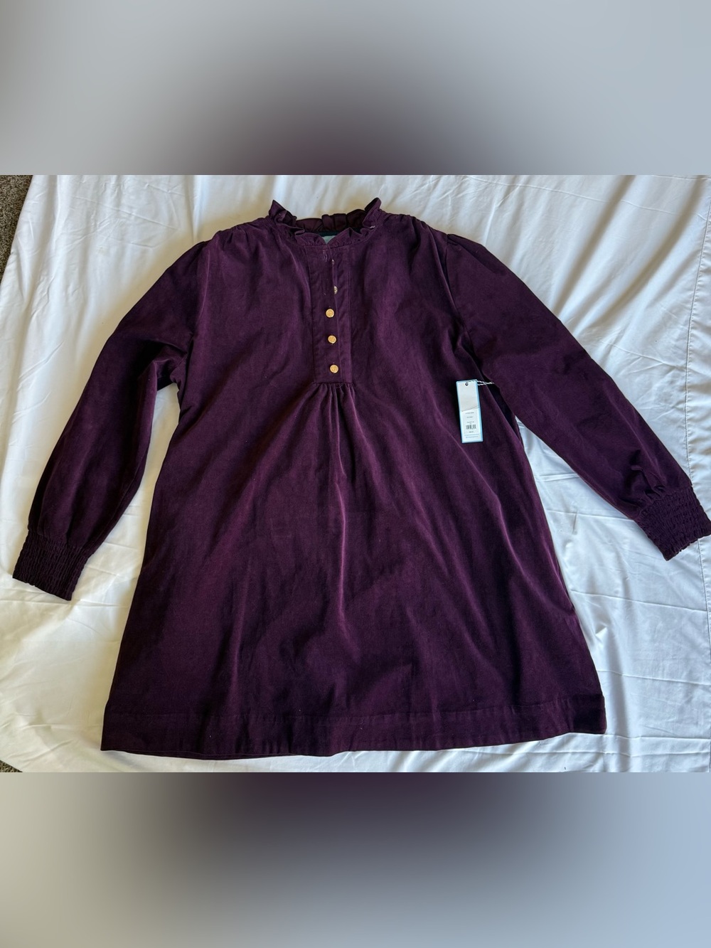 Draper James Women's Long Sleeve Corduroy Ruffled Collar Dress in Plum